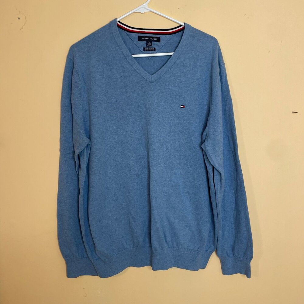 Tommy Hilfiger Blue Men's XL Pullover Sweater Cotton Chest Logo